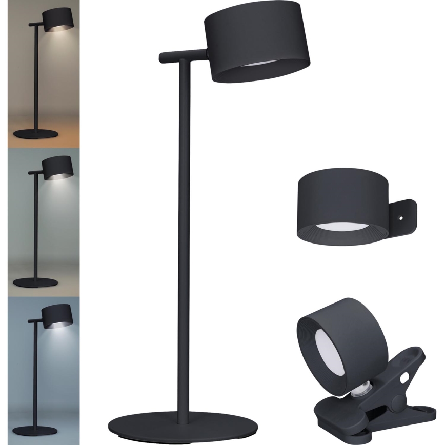 Lâmpada LED recarregável 3 em 1 com dimmer tátil LED/4W/2000 mAh 3000/4000/6500K preta