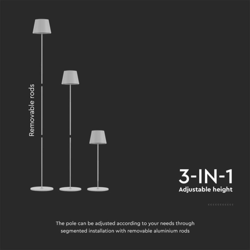 Lâmpada de pé recarregável LED dimmerizável 3 em 1 LED/4W/5V 4400 mAh 3000K IP54 branca