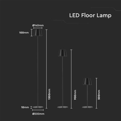 Lâmpada de pé recarregável LED dimmerizável 3 em 1 LED/4W/5V 4400 mAh 3000K IP54 preta