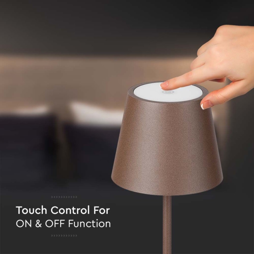 Lâmpada de pé recarregável LED dimmerizável 3 em 1 LED/4W/5V 4400 mAh 3000K IP54 castanha
