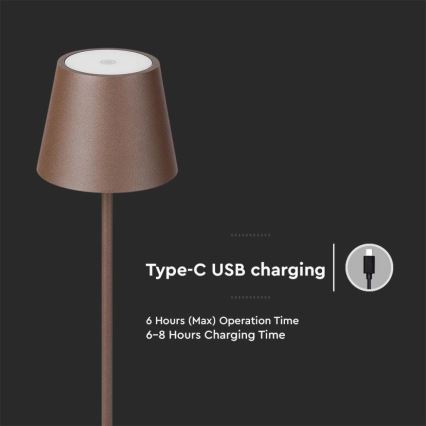 Lâmpada de pé recarregável LED dimmerizável 3 em 1 LED/4W/5V 4400 mAh 3000K IP54 castanha