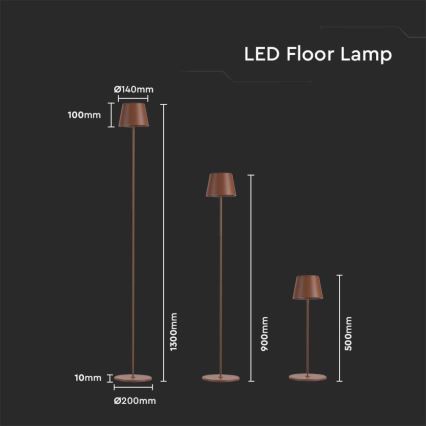 Lâmpada de pé recarregável LED dimmerizável 3 em 1 LED/4W/5V 4400 mAh 3000K IP54 castanha