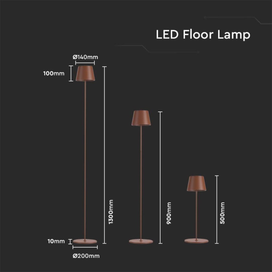 Lâmpada de pé recarregável LED dimmerizável 3 em 1 LED/4W/5V 4400 mAh 3000K IP54 castanha