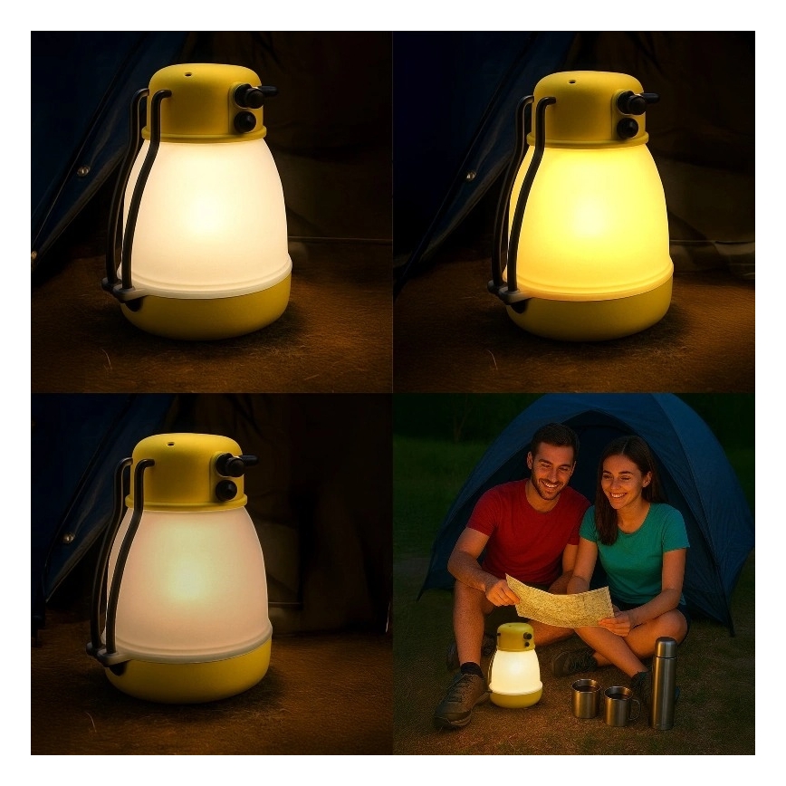 Lâmpada LED recarregável portátil dimerizável com função power bank LUMINA MINIO LED/5V 1800 mAh IP44 amarela