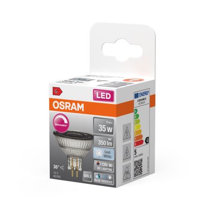 Lâmpada LED reflectora dimerizável MR16 GU5,3/5W/12V 4000K 36° CRI 90 - Osram