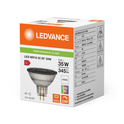 Lâmpada refletora LED dimerizável MR16 GU5,3/5W/12V 4000K 36° IRC 90 - Ledvance