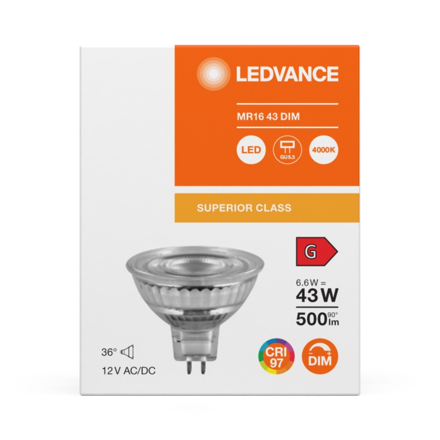 Lâmpada refletora LED dimável MR16 GU5,3/6,6W/12V 4000K 36° IRC 97 - Ledvance
