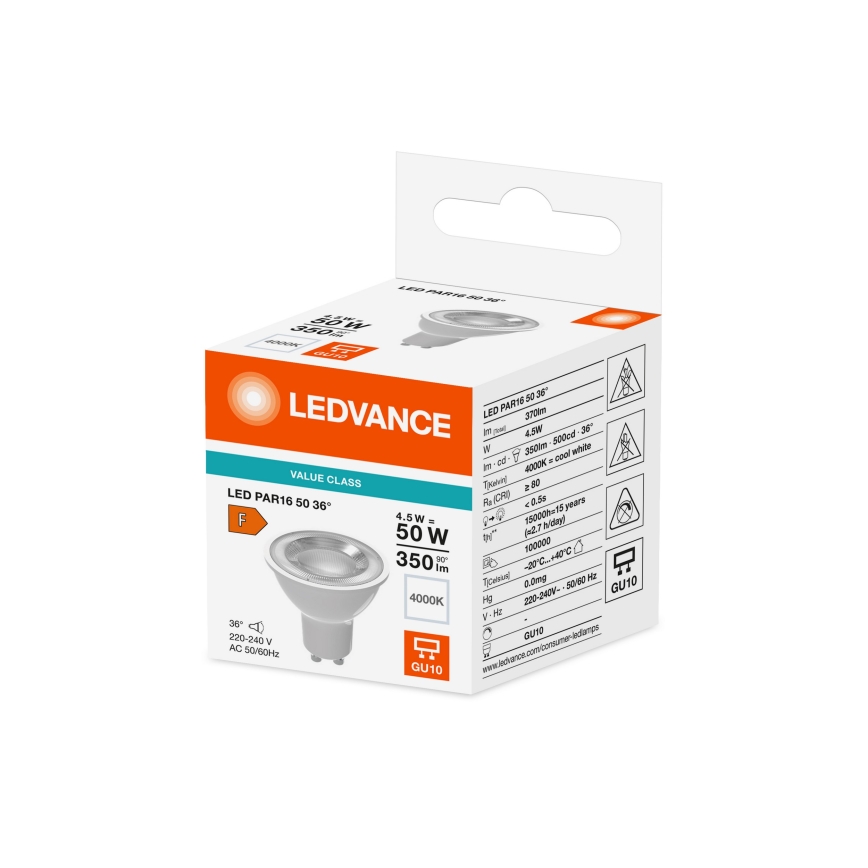 Lâmpada LED refletora PAR16 GU10/4,5W/230V 4000K 36° - Ledvance