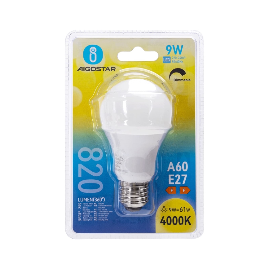 Lâmpada LED regulável A60 E27/9W/230V 4000K - Aigostar