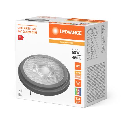 Lâmpada LED regulável AR111 G53/7,2W/12V 1800-2700K 24° IRC 90 - Ledvance