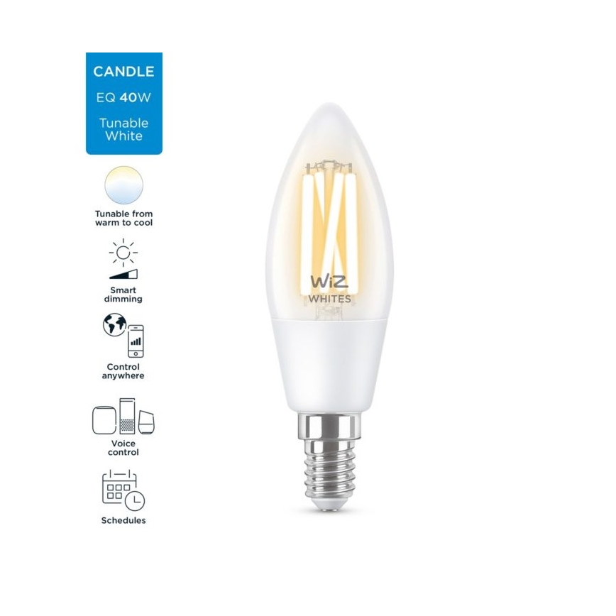 Lâmpada LED Regulável FILAMENT C35 E14/4,9W/230V 2700-6500K CRI 90 Wi-Fi - WiZ