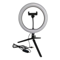 Lâmpada LED regulável com tripé e suporte para vlogging LED/10W/5V 2700-6500K