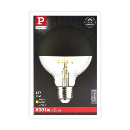 Lâmpada LED regulável com uma tampa esférica espelhada GLOBE G95 E27/6,5W/230V 2700K preto - Paulmann 28676