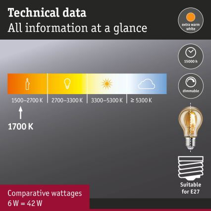 Lâmpada LED regulável FILAMENT E27/6W/230V 1700K - Paulmann 28522