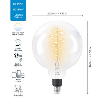 Lâmpada LED Regulável FILAMENT G200 E27/6,5W/230V 2700-6500K CRI 90 Wi-Fi - WiZ