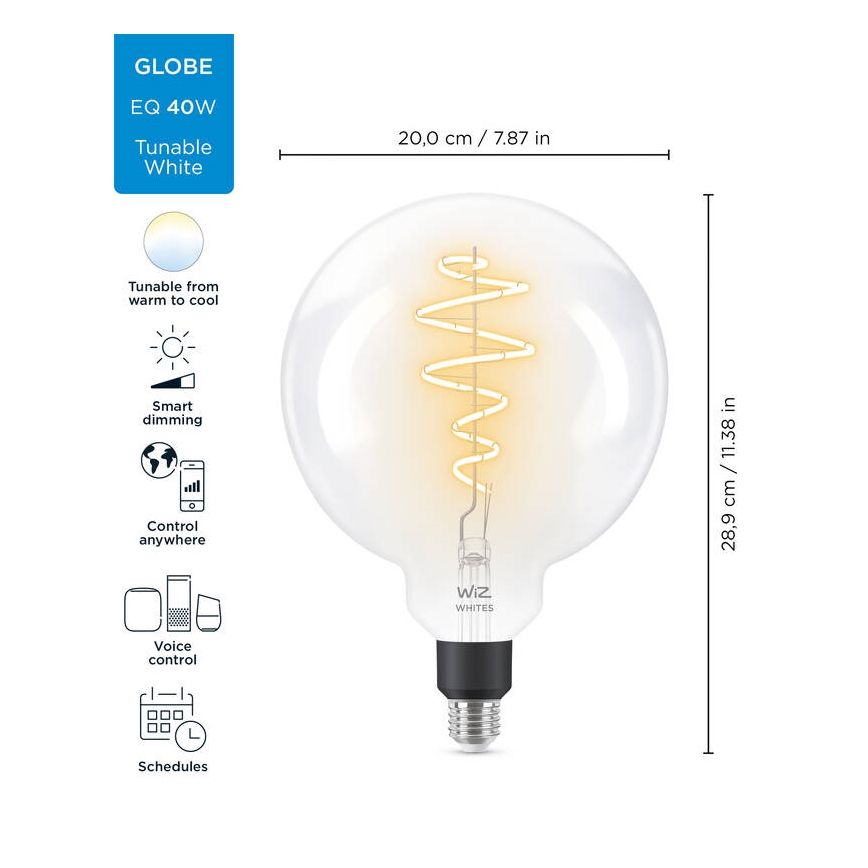 Lâmpada LED Regulável FILAMENT G200 E27/6,5W/230V 2700-6500K CRI 90 Wi-Fi - WiZ