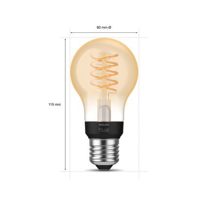 Lâmpada LED regulável Philips Hue WHITE FILAMENT A60 E27/7W/230V 2100K