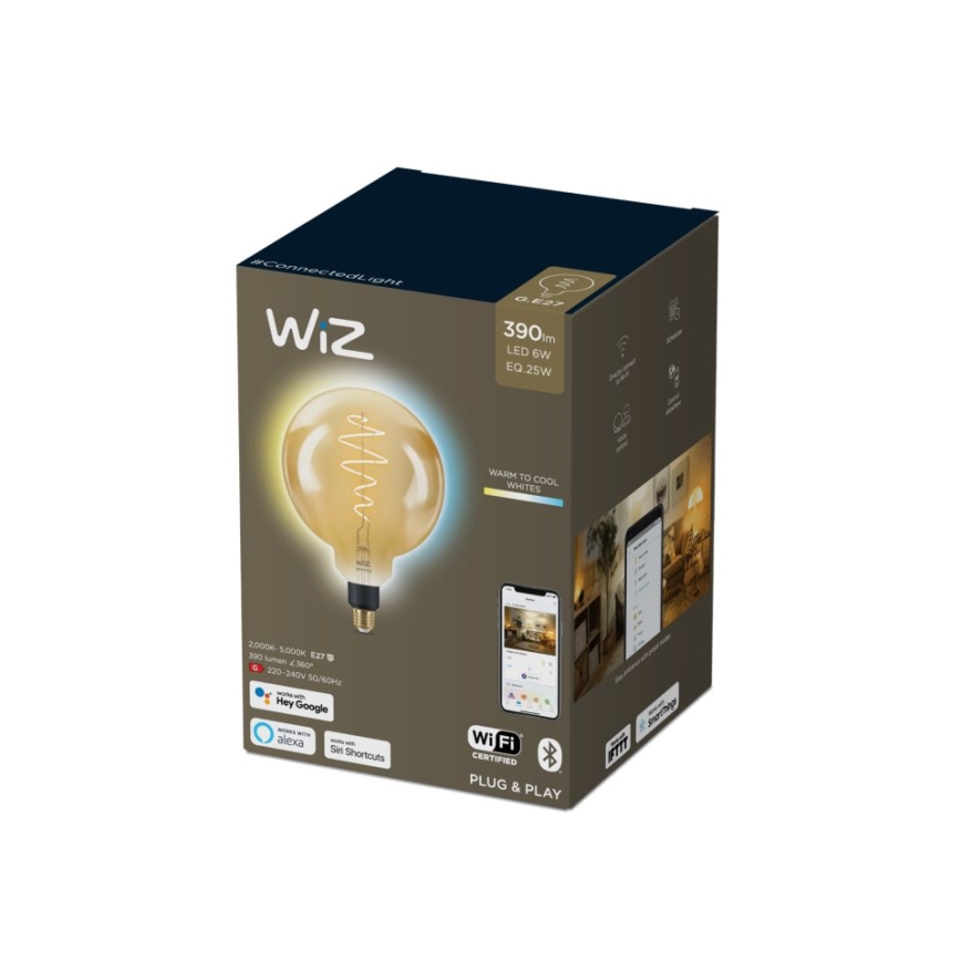 Lâmpada LED Regulável VINTAGE FILAMENT G200 E27/6W/230V 2000-5000K CRI 90 Wi-Fi - WiZ