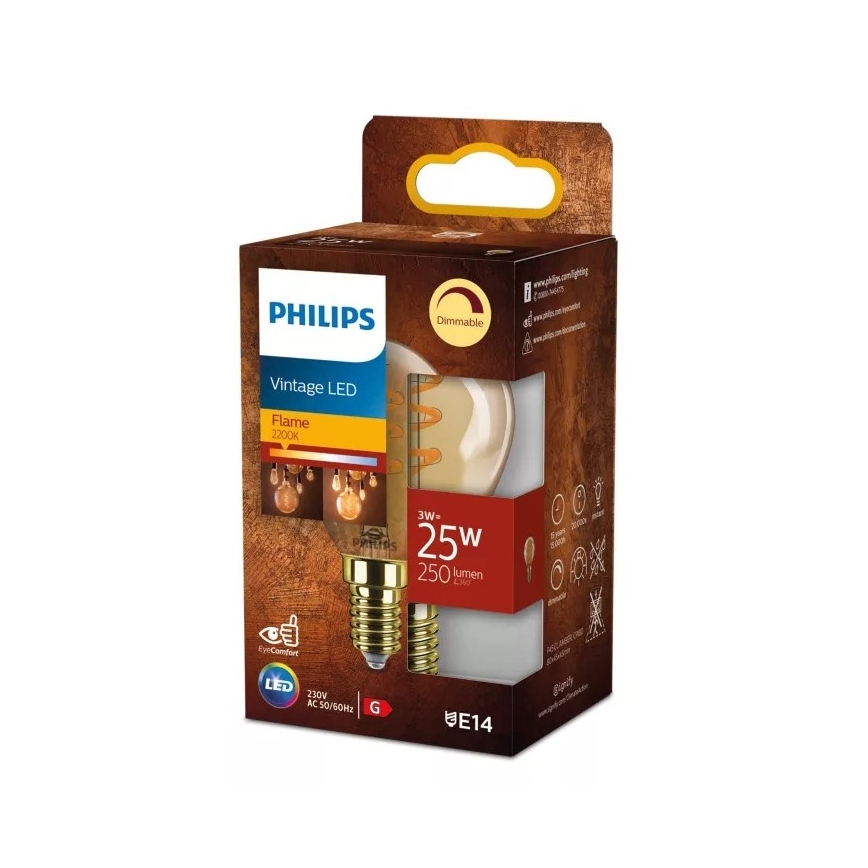 Lâmpada LED regulável VINTAGE Philips P45 E14/3W/230V 2200K
