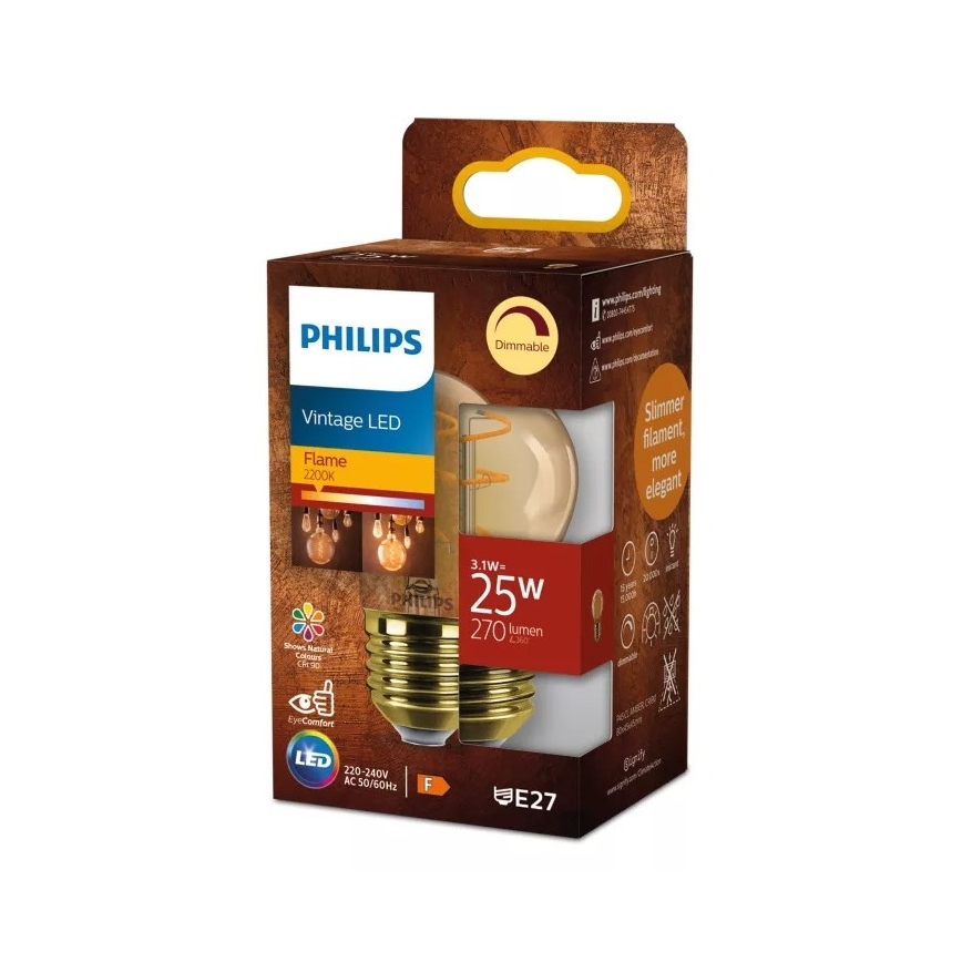 Lâmpada LED regulável VINTAGE Philips P45 E27/3,1W/230V 2200K IRC 90