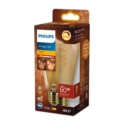 Lâmpada LED regulável VINTAGE Philips ST64 E27/7,3W/230V 2200K CRI 90
