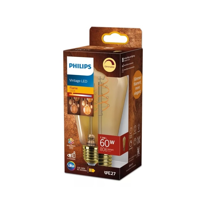 Lâmpada LED regulável VINTAGE Philips ST64 E27/7,3W/230V 2200K CRI 90