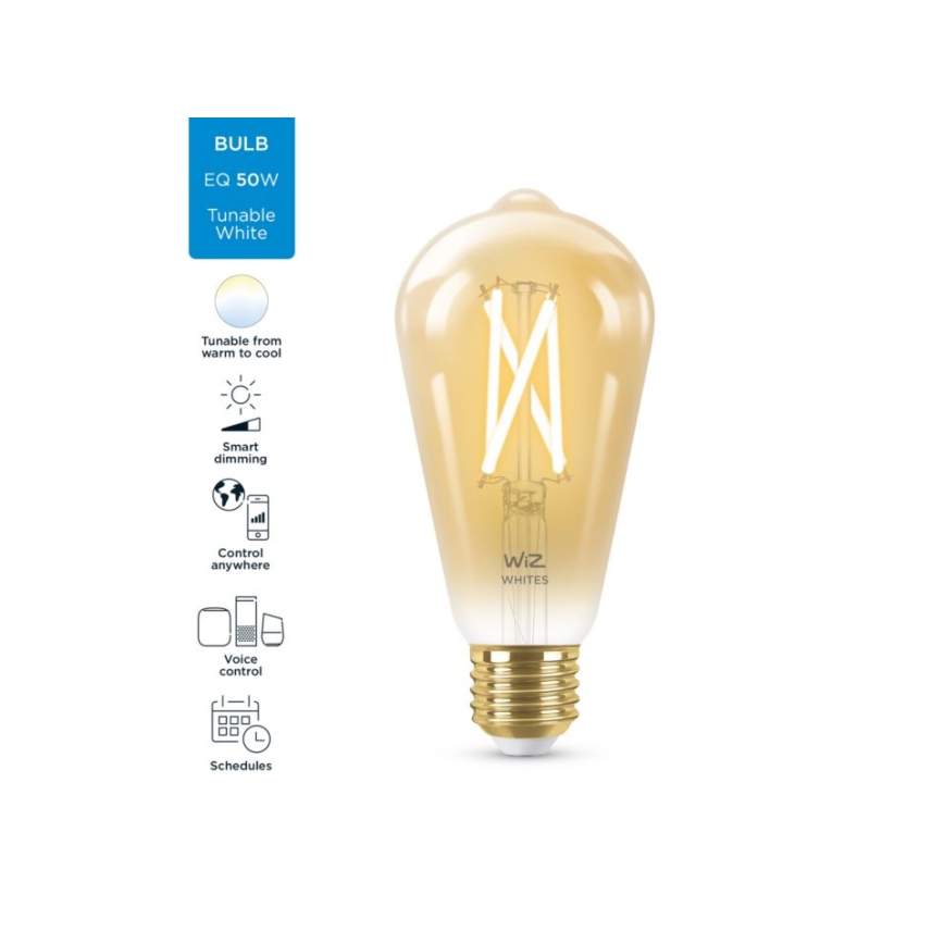 Lâmpada LED regulável VINTAGE FILAMENT ST64 E27/7W/230V 2000-5000K CRI 90 Wi-Fi - WiZ