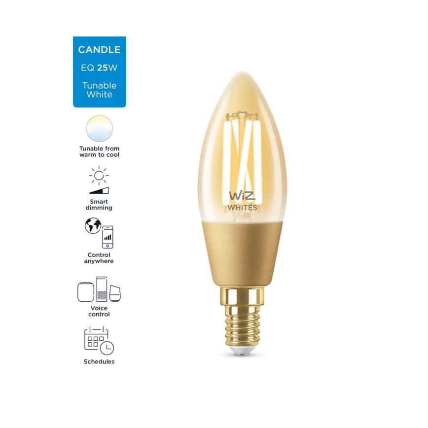 Lâmpada LED Regulável VINTAGEM FILAMENT C35 E14/4,9W/230V 2000-5000K CRI 90 Wi-Fi - WiZ