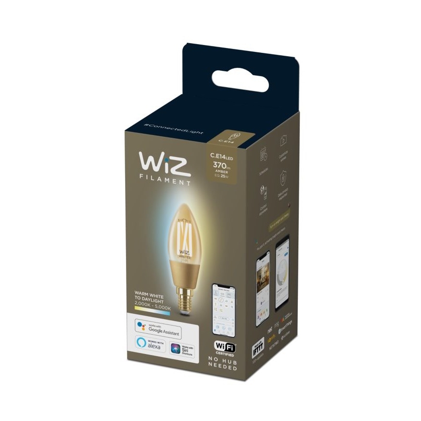 Lâmpada LED Regulável VINTAGEM FILAMENT C35 E14/4,9W/230V 2000-5000K CRI 90 Wi-Fi - WiZ