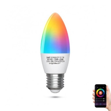 Lâmpada LED RGBW C37 E27/7W/230V 3000-6500K Wi-Fi - Aigostar