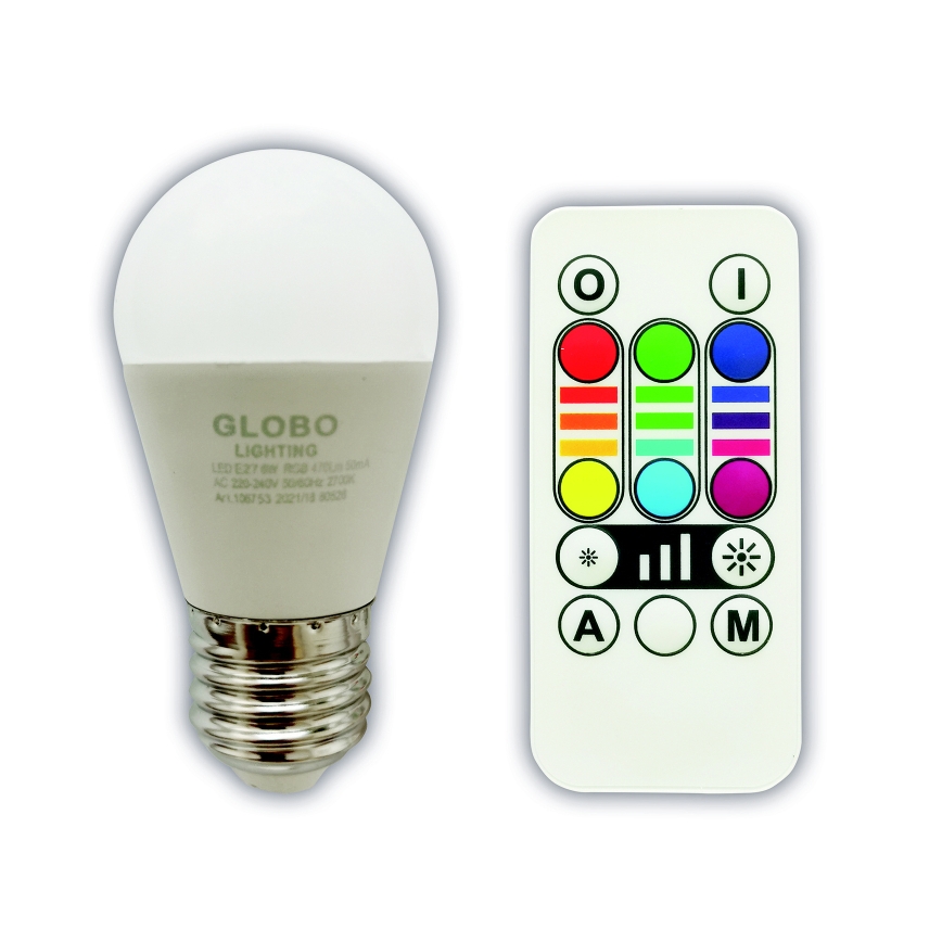 Lâmpada LED RGBW com regulação E27/6W/230V 3000K + comando - Globo