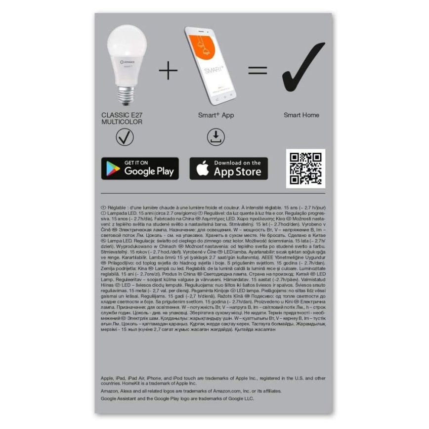 Lâmpada LED RGBW com regulação SMART + E27/9W/230V 2700K-6500K Wi-Fi - Ledvance