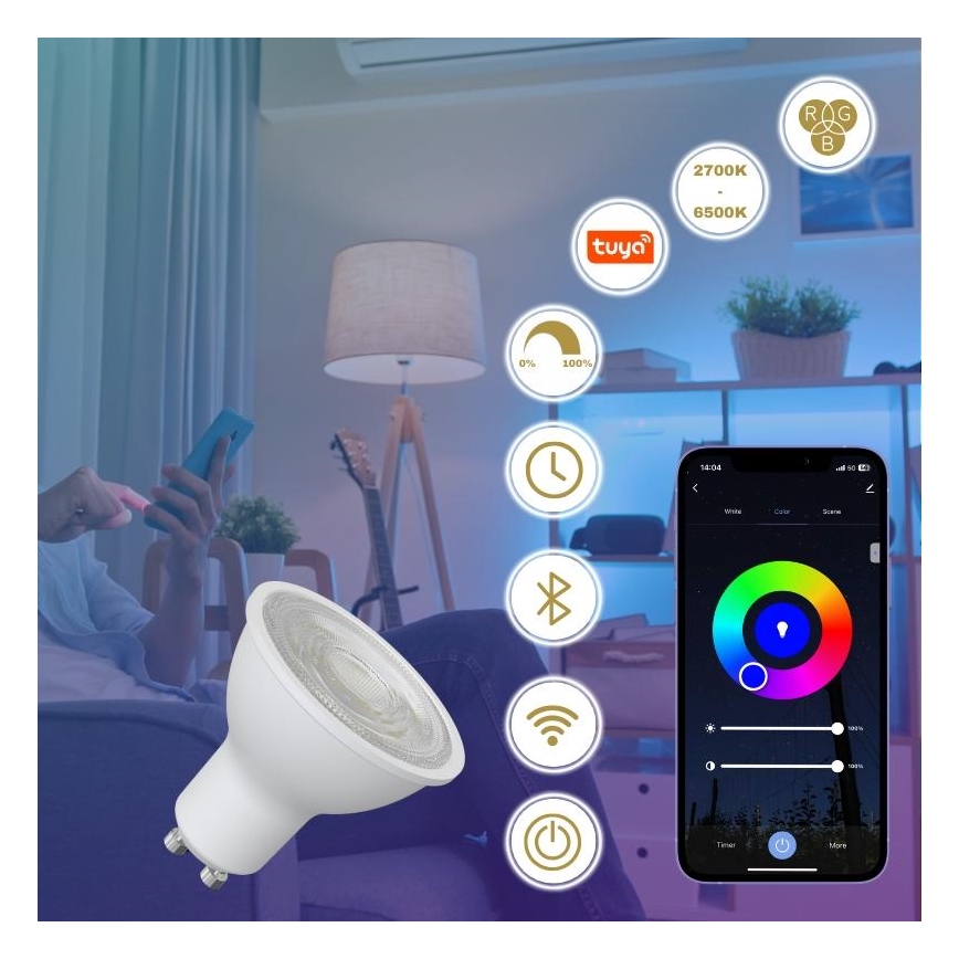 Lâmpada LED RGBW Regulável GU10/4,5W/230V 2700-6500K Wi-Fi Tuya