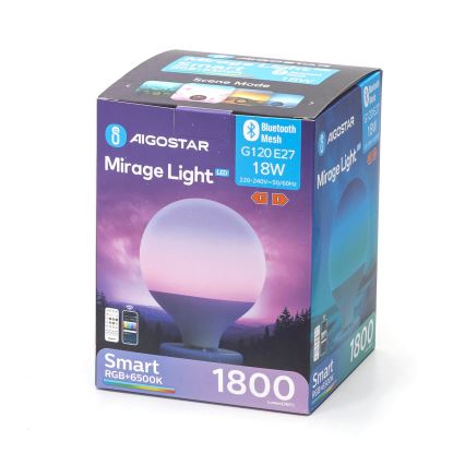 Lâmpada LED RGBW Regulável MESH G120 E27/18W/230V 6500K + comando à distância - Aigostar