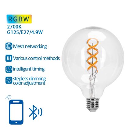 Lâmpada LED RGBW com regulação FILAMENT MESH Inteligente G125 E27/4,9W/230V 2700K - Aigostar