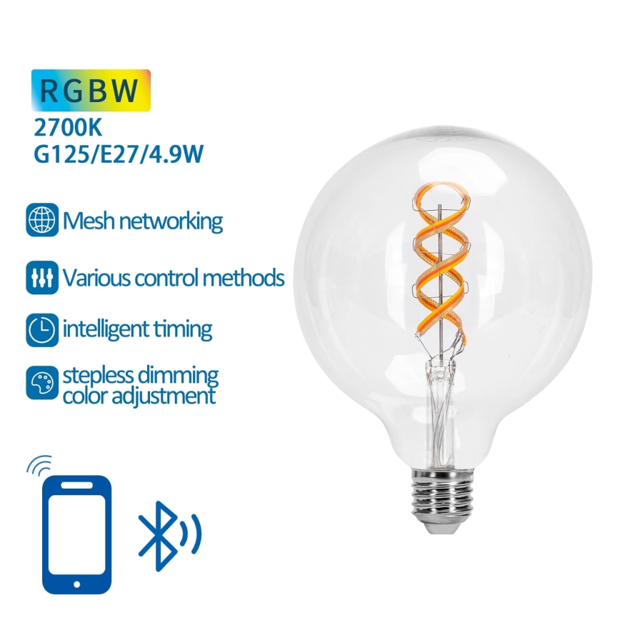 Lâmpada LED RGBW com regulação FILAMENT MESH Inteligente G125 E27/4,9W/230V 2700K - Aigostar