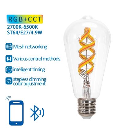Lâmpada LED RGBW com regulação FILAMENT MESH Inteligente ST64 E27/4,9W/230V 2700-6500K - Aigostar