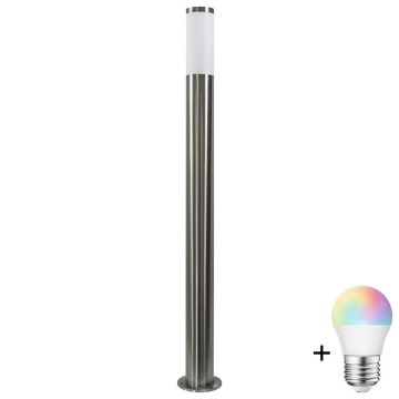 Lâmpada LED RGBW regulável para exterior LIVIA 1xE27/6,5W/230V 2700-6500K Wi-Fi 100 cm IP44 prateada