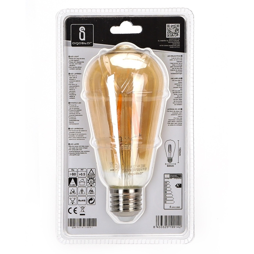 Lâmpada LED ST64 E27/4W/230V 2200K - Aigostar