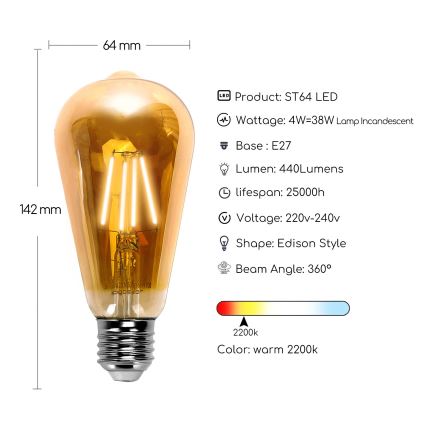 Lâmpada LED ST64 E27/4W/230V 2200K - Aigostar