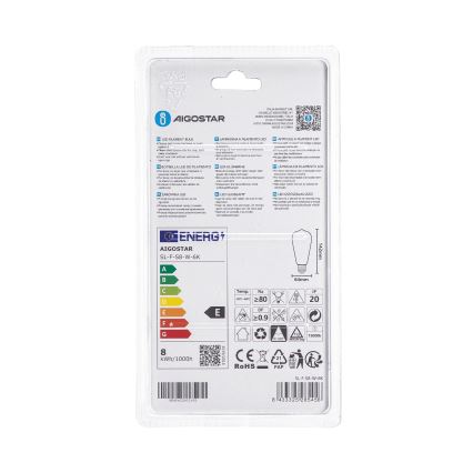 Lâmpada LED ST64 E27/8W/230V 6500K - Aigostar