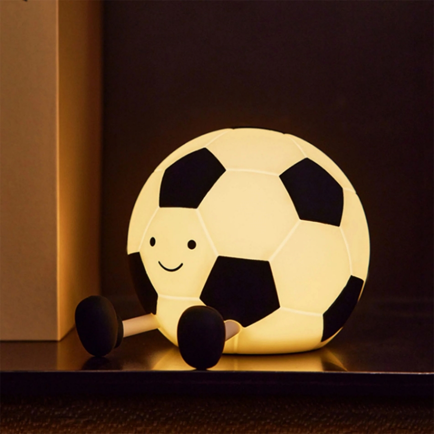 Lâmpada infantil tátil LED regulável FOOTBALL LED/2W/5V USB 1200 mAh branco/preto