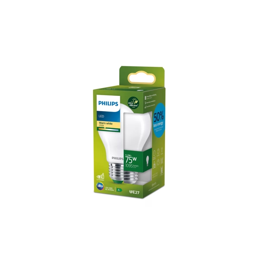 Lâmpada LED ULTRAEFFICIENT Philips A60 E27/5,2W/230V 2700K