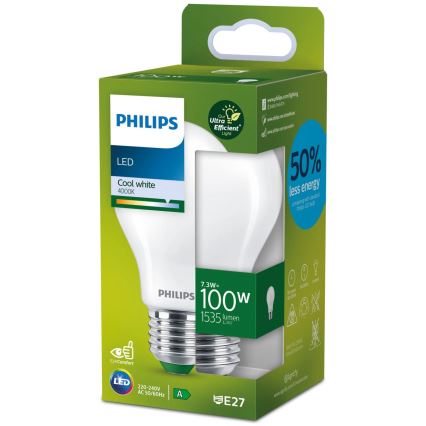 Lâmpada LED ULTRAEFFICIENT Philips A60 E27/7,3W/230V 4000K