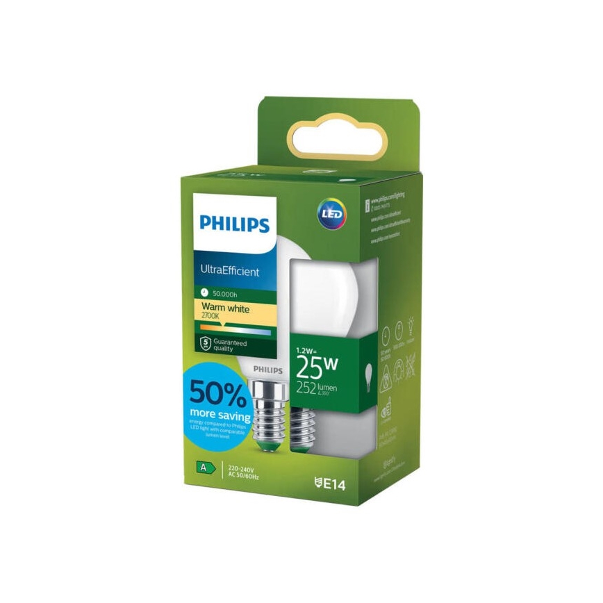 Lâmpada LED ULTRAEFFICIENT Philips P45 E14/1,2W/230V 2700K