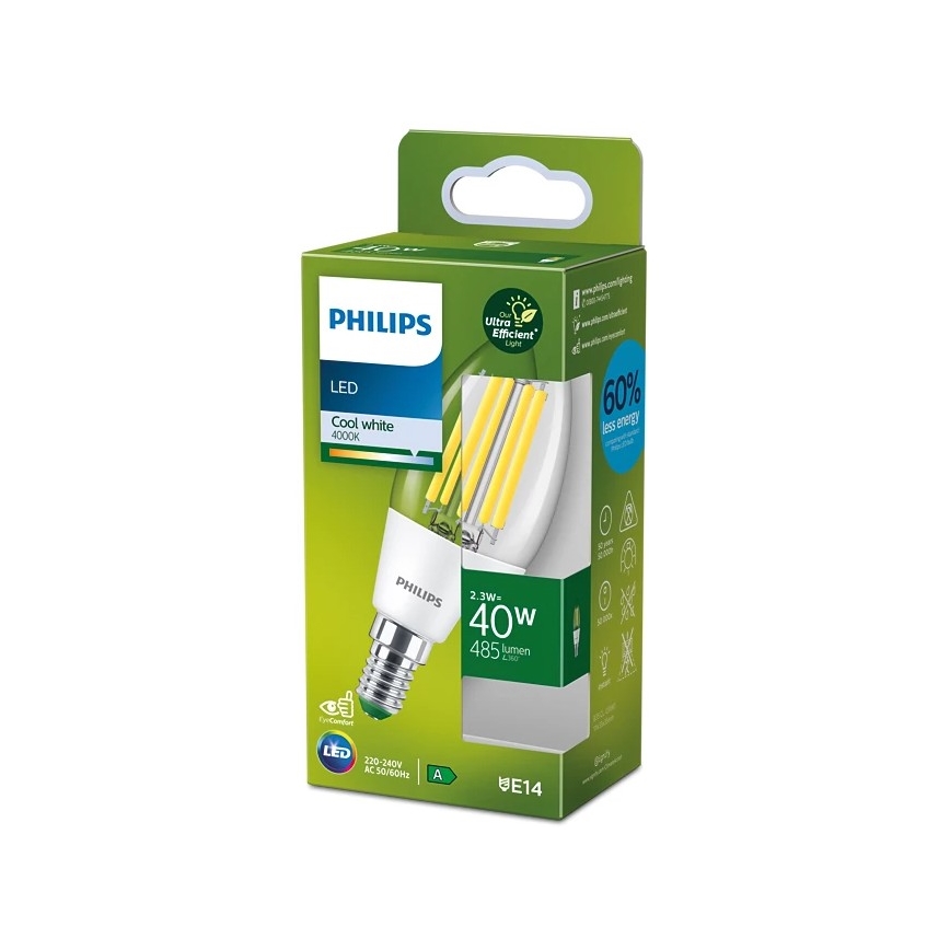 Lâmpada LED ULTRAEFFICIENT VINTAGE Philips B35 E14/2,3W/230V 4000K