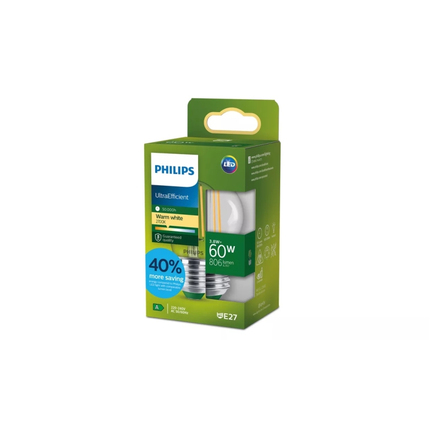 Lâmpada LED ULTRAEFFICIENT VINTAGE Philips P45 E27/3,8W/230V 2700K