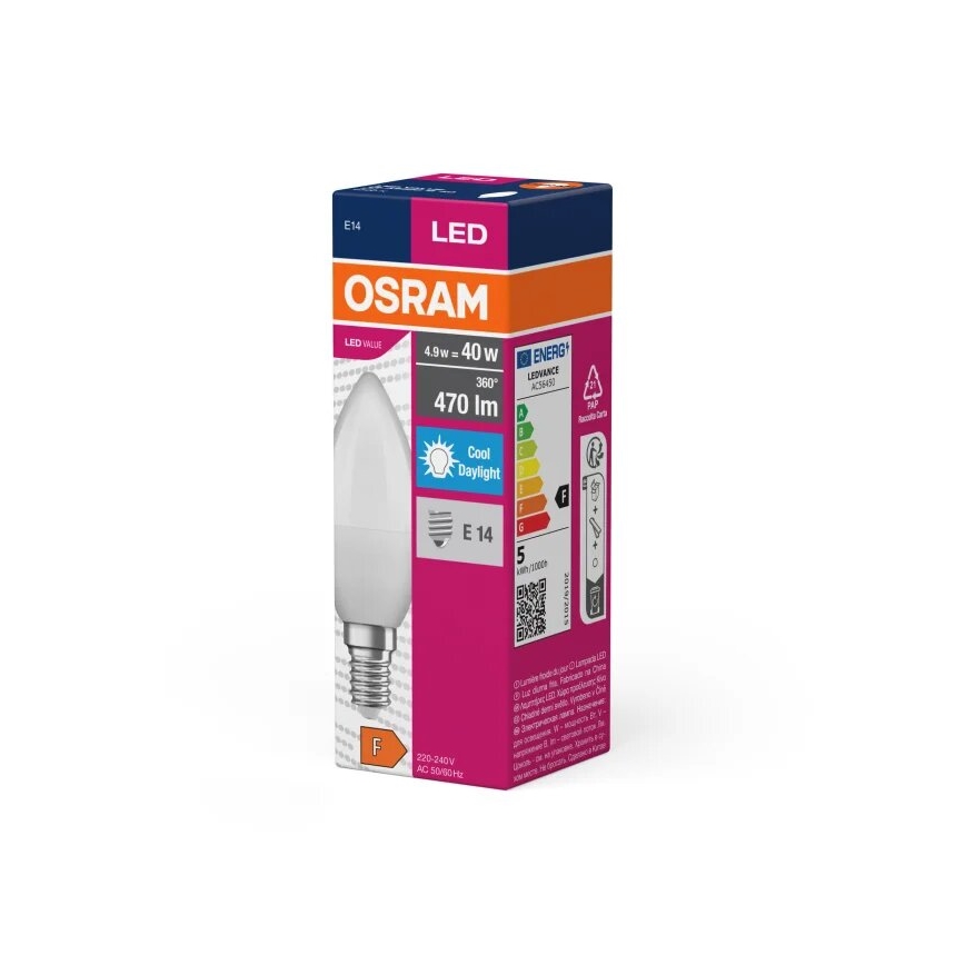 Lâmpada LED VALUE B40 E14/4,9W/230V 6500K - Osram