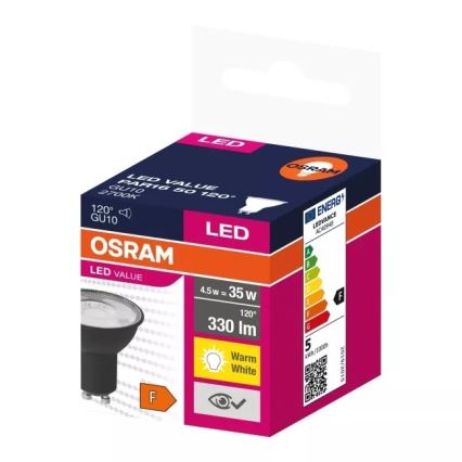 Lâmpada LED VALUE PAR16 GU10/4,5W/230V 2700K 120° preto - Osram