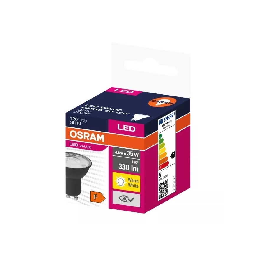 Lâmpada LED VALUE PAR16 GU10/4,5W/230V 2700K 120° preto - Osram